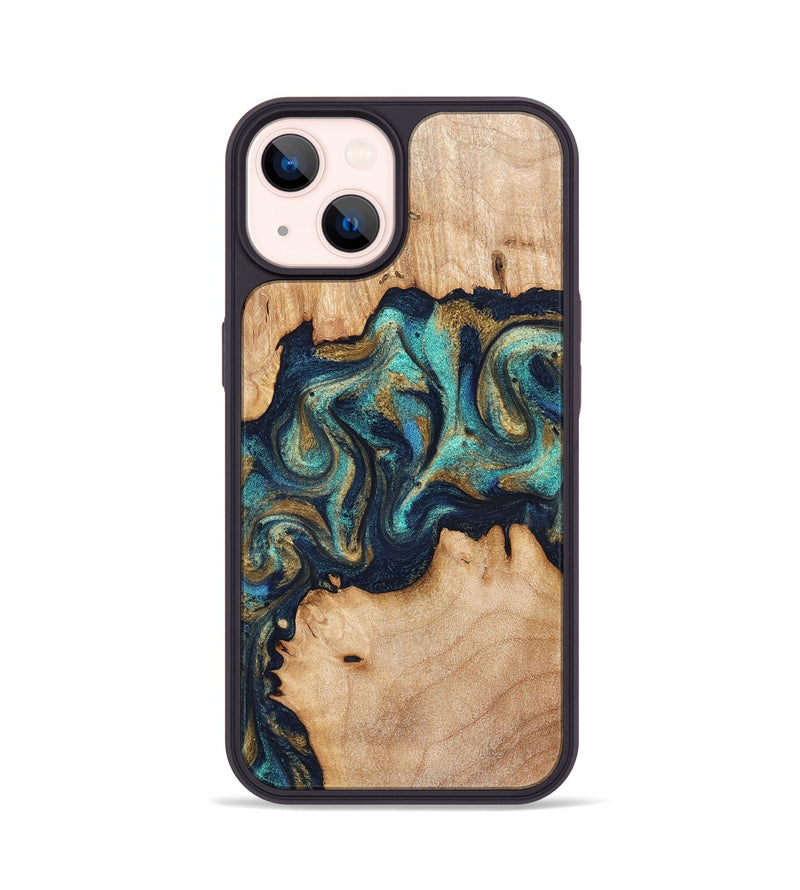 iPhone 14 Wood Phone Case - Waldo (Teal & Gold, 831482)