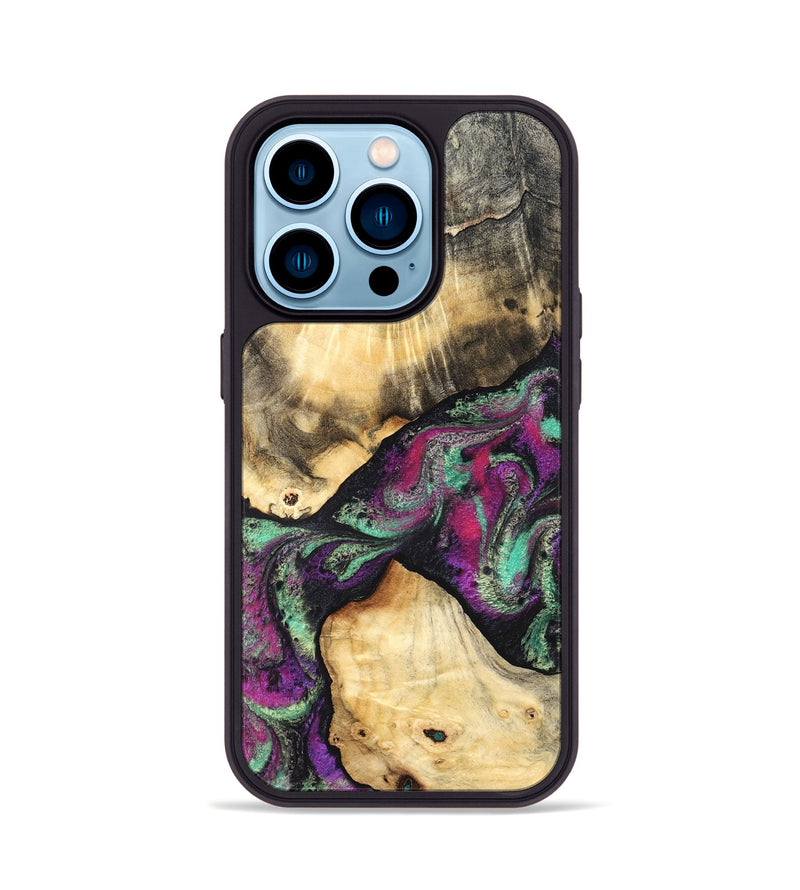 iPhone 14 Pro Wood Phone Case - Pansy (Purple, 831487)