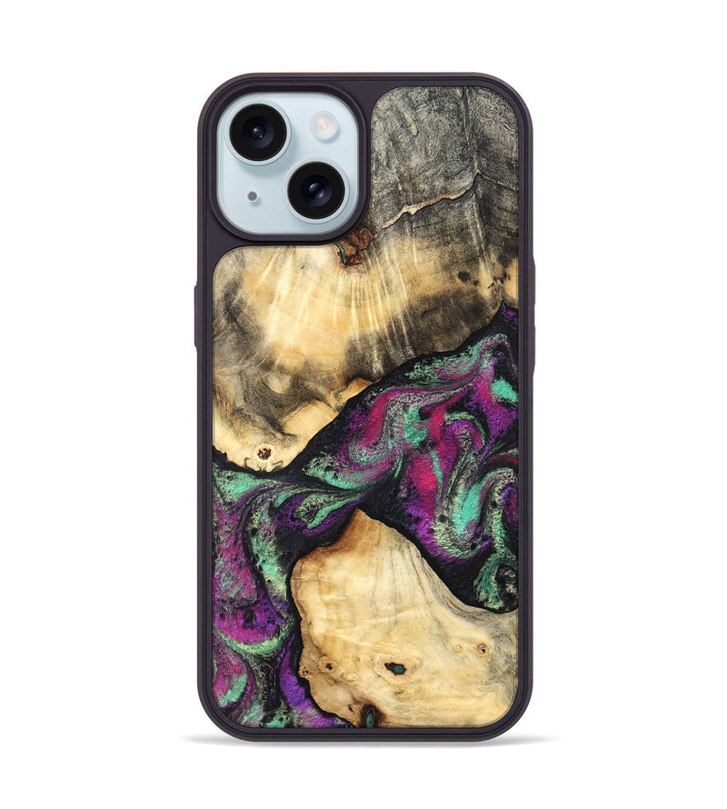 iPhone 15 Wood Phone Case - Pansy (Purple, 831487)