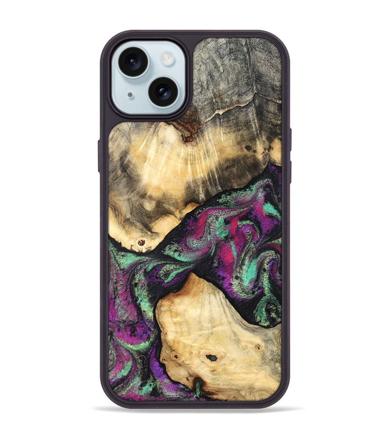 iPhone 15 Plus Wood Phone Case - Pansy (Purple, 831487)