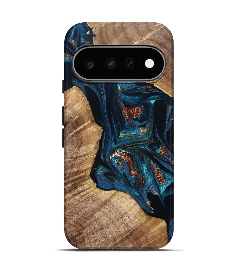 Pixel 11 Pro Wood Live Edge Phone Case - Lloyd (Teal & Gold, 831588)