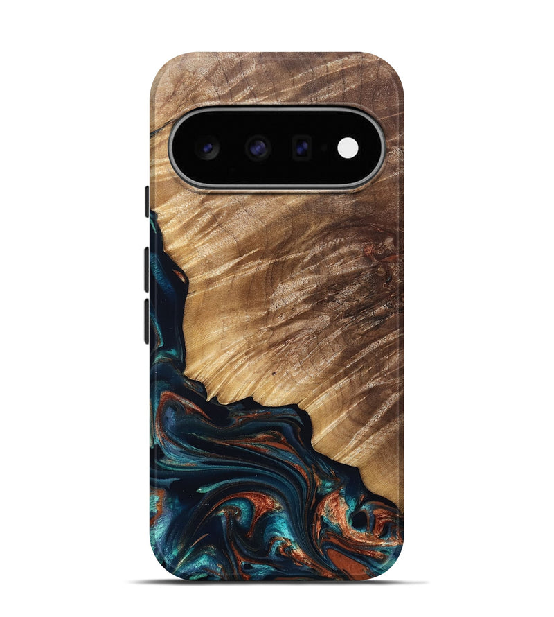 Pixel 11 Pro Wood Live Edge Phone Case - Dorotha (Teal & Gold, 831589)