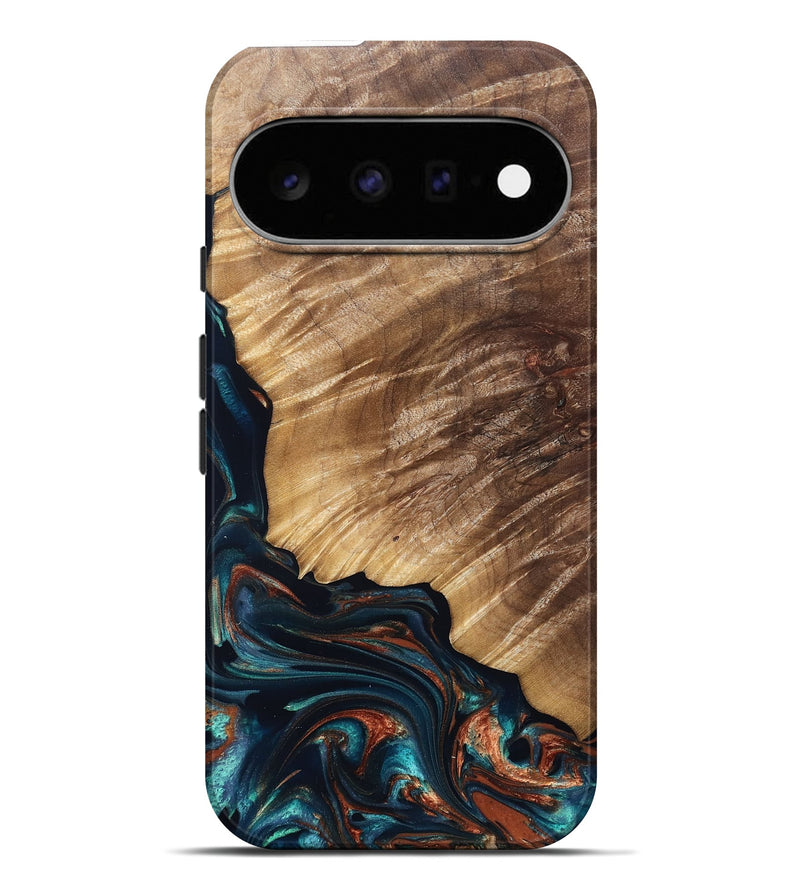 Pixel 11 Pro XL Wood Live Edge Phone Case - Dorotha (Teal & Gold, 831589)