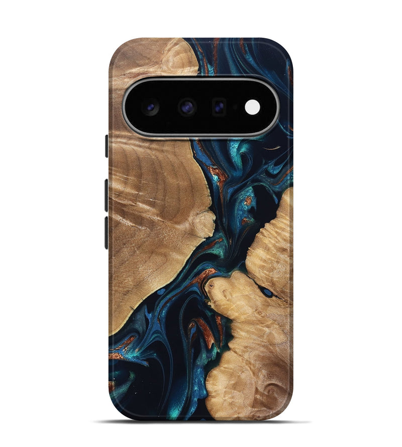 Pixel 11 Pro Wood Live Edge Phone Case - Nola (Teal & Gold, 831591)