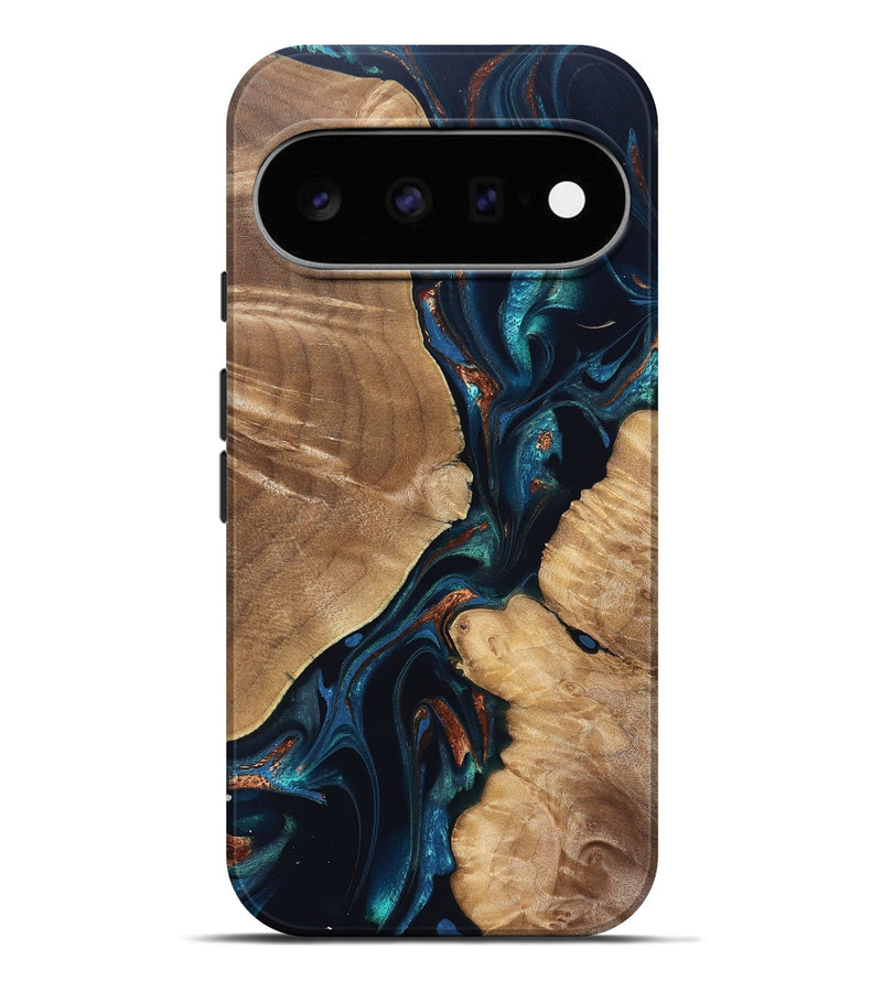 Pixel 11 Pro XL Wood Live Edge Phone Case - Nola (Teal & Gold, 831591)