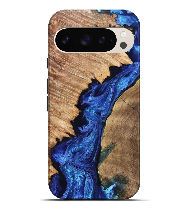 Pixel 9 Pro XL Wood Live Edge Phone Case - Aaliyah (Blue, 831593)