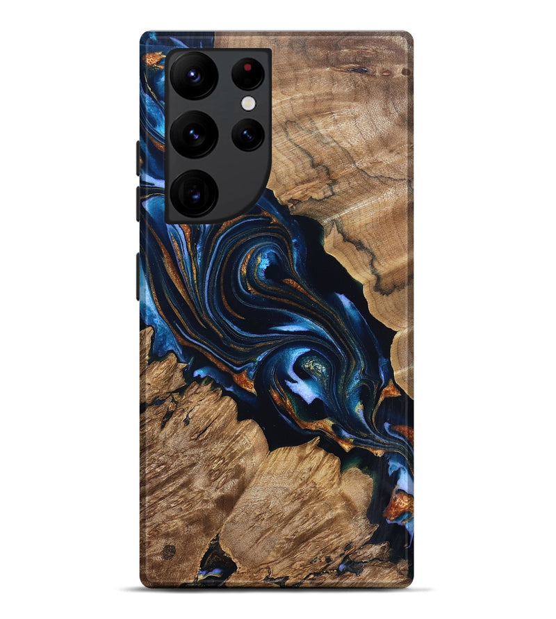 Galaxy S22 Ultra Wood Live Edge Phone Case - Clayton (Teal & Gold, 831595)