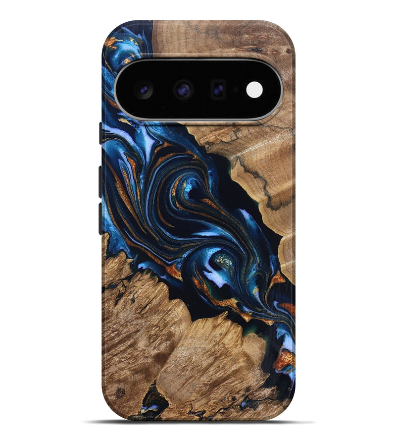 Pixel 11 Pro XL Wood Live Edge Phone Case - Clayton (Teal & Gold, 831595)