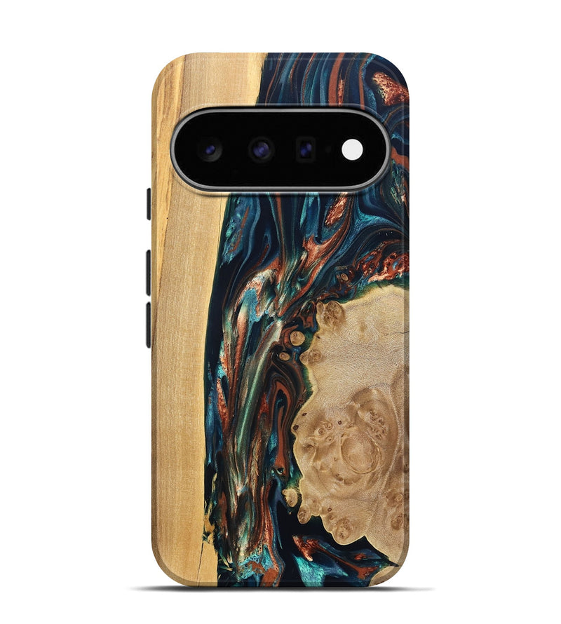 Pixel 11 Pro Wood Live Edge Phone Case - Rob (Teal & Gold, 831598)