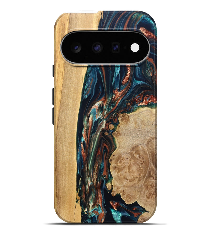 Pixel 11 Pro XL Wood Live Edge Phone Case - Rob (Teal & Gold, 831598)
