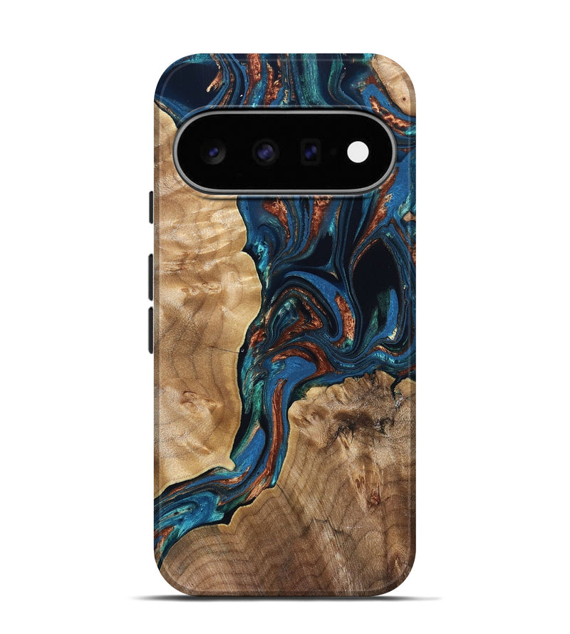 Pixel 11 Pro Wood Live Edge Phone Case - Faith (Teal & Gold, 831600)