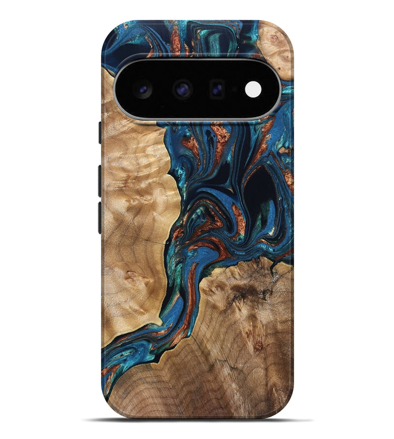 Pixel 11 Pro XL Wood Live Edge Phone Case - Faith (Teal & Gold, 831600)