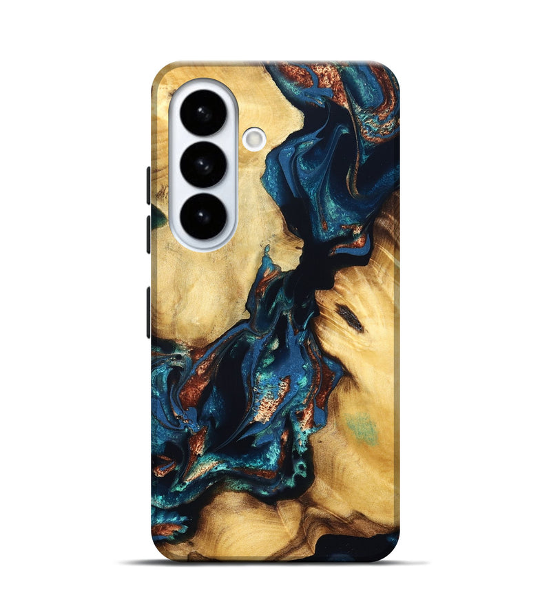 Galaxy S26 Wood Live Edge Phone Case - Zula (Teal & Gold, 831603)
