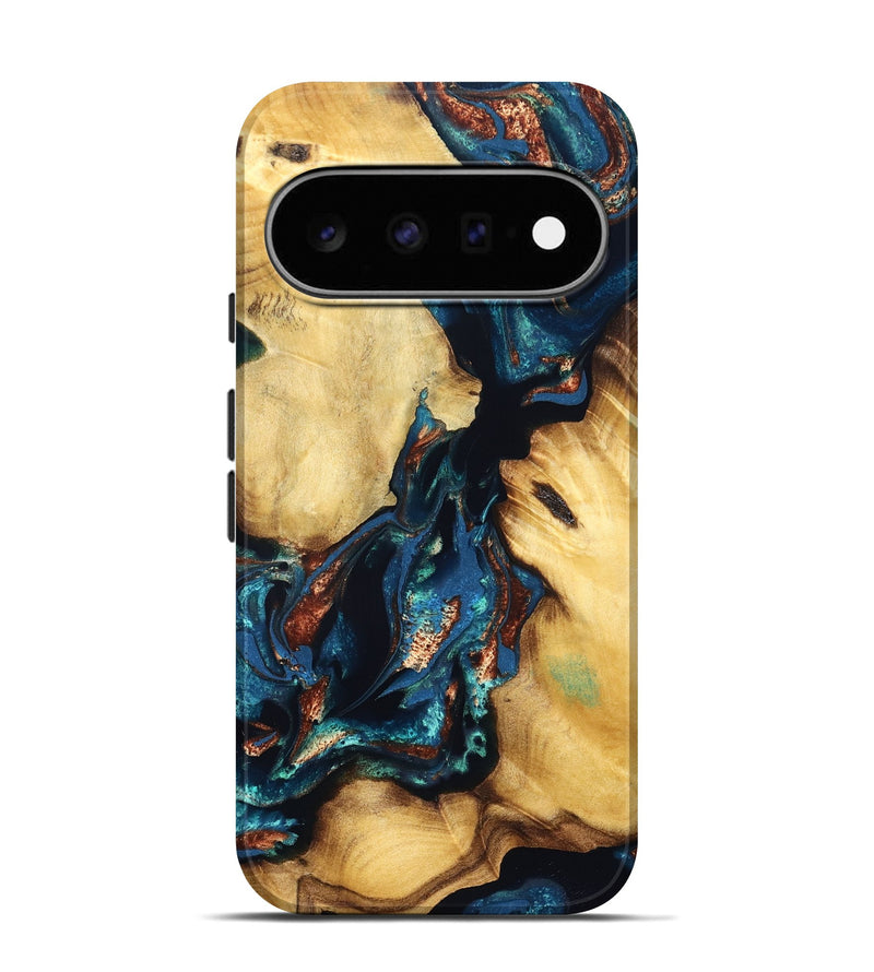 Pixel 11 Pro Wood Live Edge Phone Case - Zula (Teal & Gold, 831603)