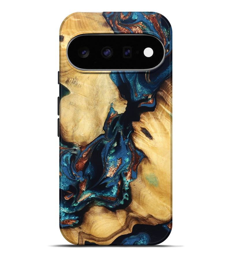Pixel 11 Pro XL Wood Live Edge Phone Case - Zula (Teal & Gold, 831603)