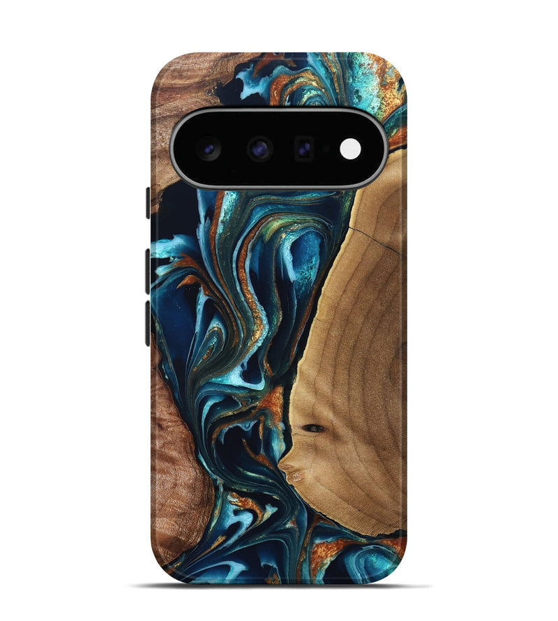 Pixel 11 Wood Live Edge Phone Case - Ashtyn (Teal & Gold, 831611)