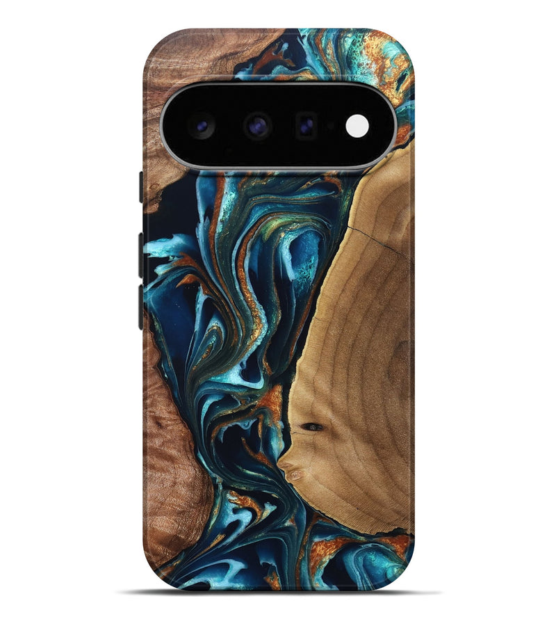 Pixel 11 Pro XL Wood Live Edge Phone Case - Ashtyn (Teal & Gold, 831611)