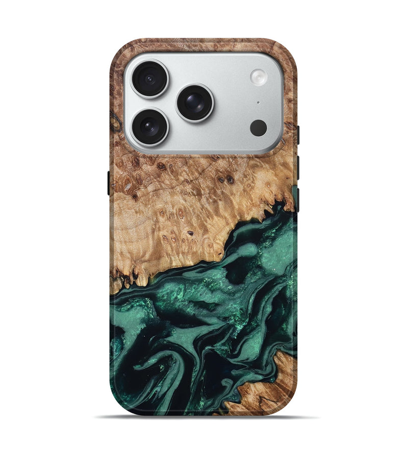 iPhone 18 Pro Wood Live Edge Phone Case - Amara (Green, 831612)