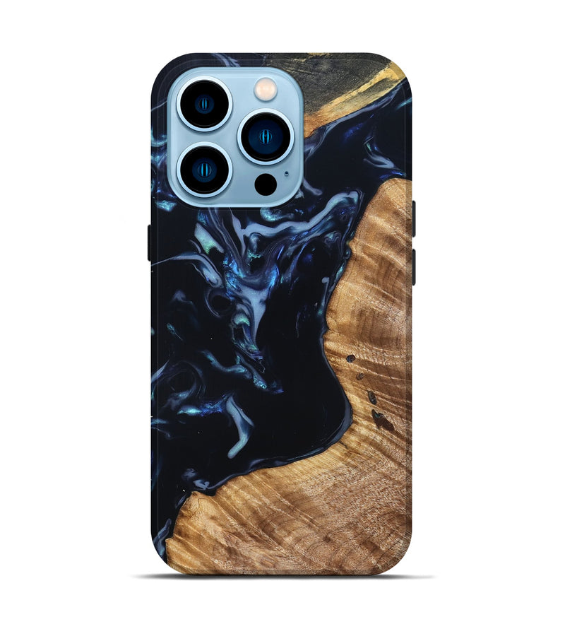 iPhone 14 Pro Wood Live Edge Phone Case - Rebeca (Blue, 831616)