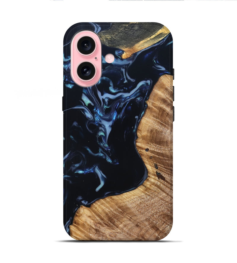 iPhone 16 Wood Live Edge Phone Case - Rebeca (Blue, 831616)