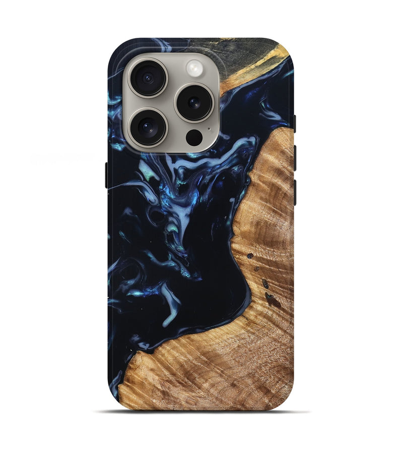 iPhone 16 Pro Wood Live Edge Phone Case - Rebeca (Blue, 831616)