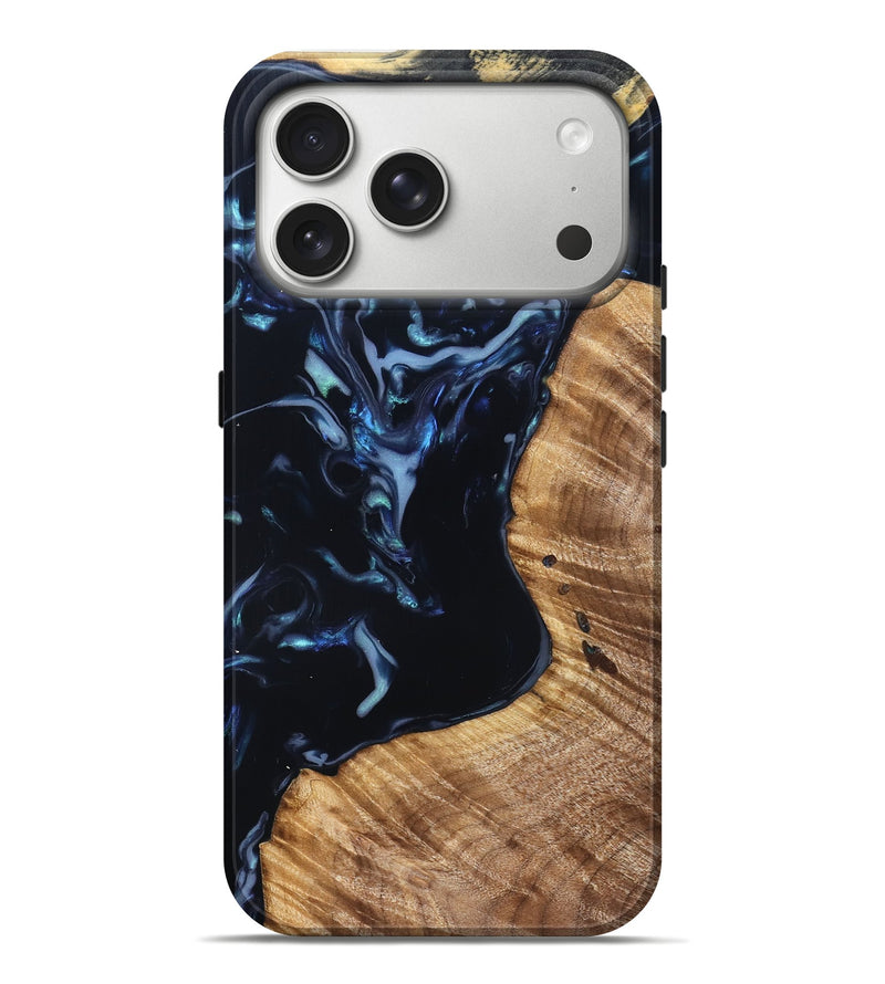 iPhone 17 Pro Max Wood Live Edge Phone Case - Rebeca (Blue, 831616)