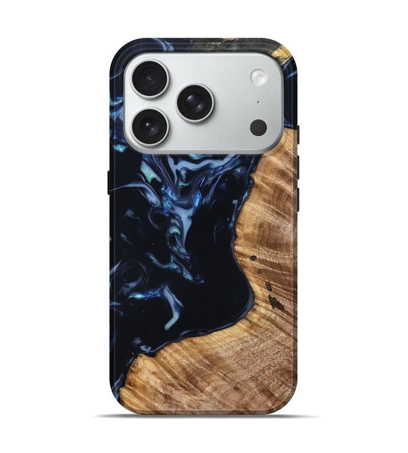 iPhone 18 Pro Wood Live Edge Phone Case - Rebeca (Blue, 831616)