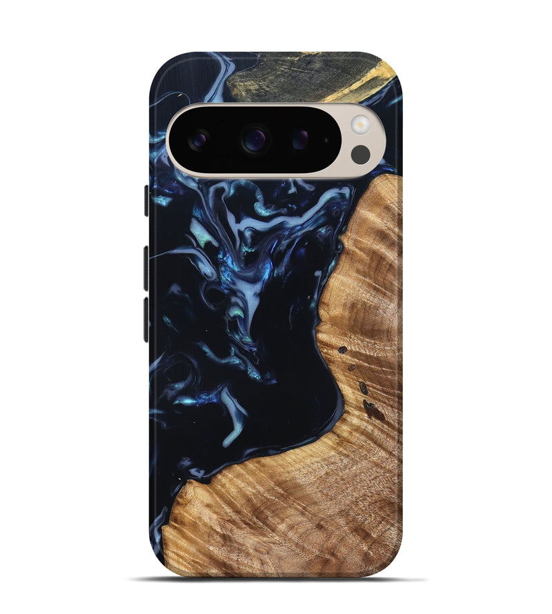 Pixel 9 Pro Wood Live Edge Phone Case - Rebeca (Blue, 831616)