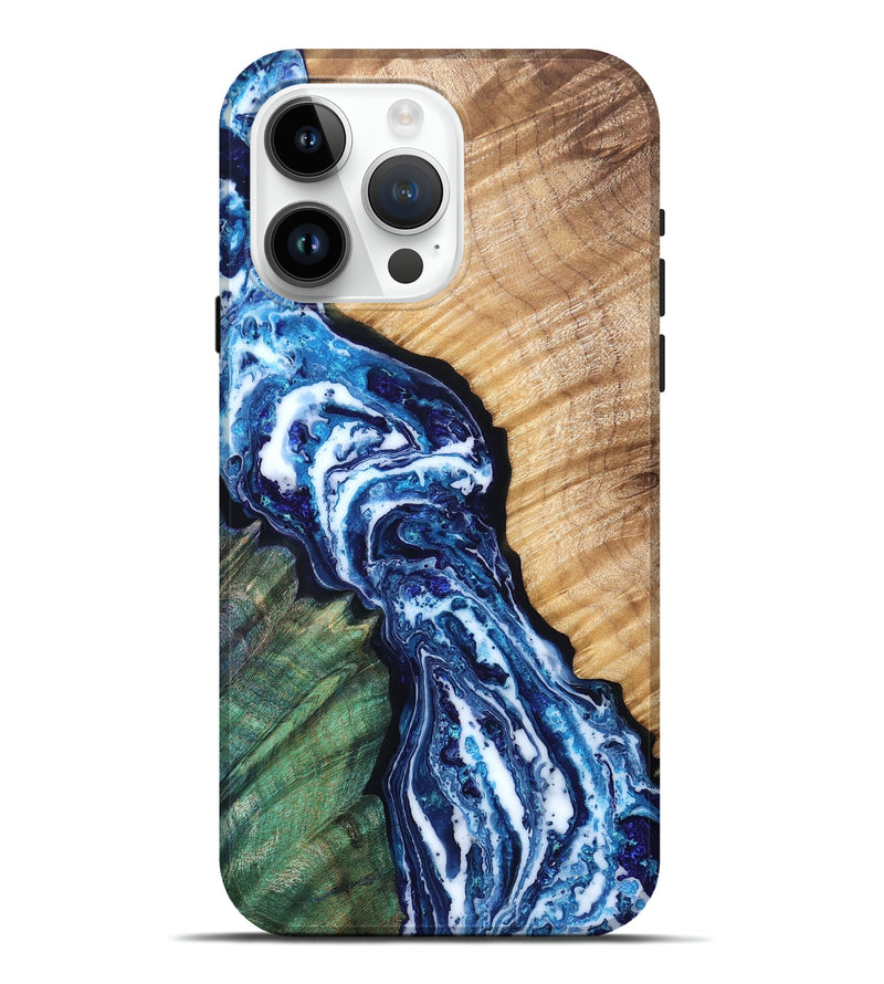 iPhone 15 Pro Max Wood Live Edge Phone Case - Kohen (Blue, 831618)
