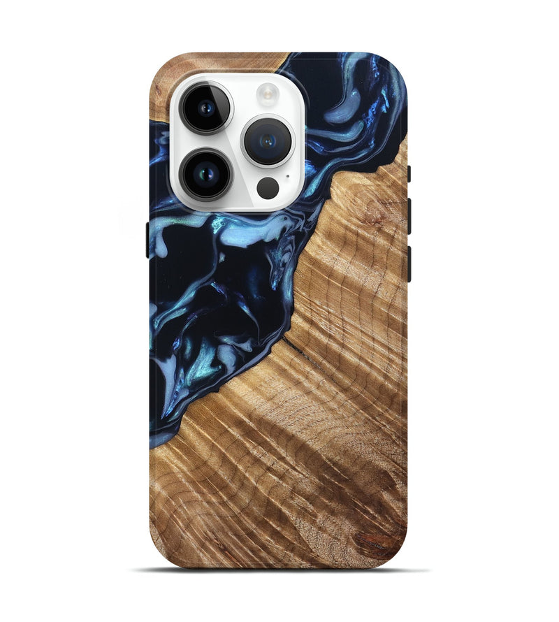 iPhone 15 Pro Wood Live Edge Phone Case - Lyric (Blue, 831619)