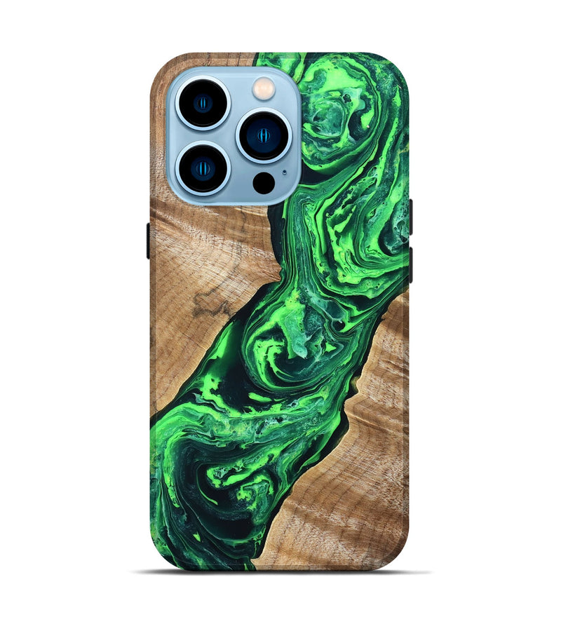 iPhone 14 Pro Wood Live Edge Phone Case - Tobe (Green, 831620)