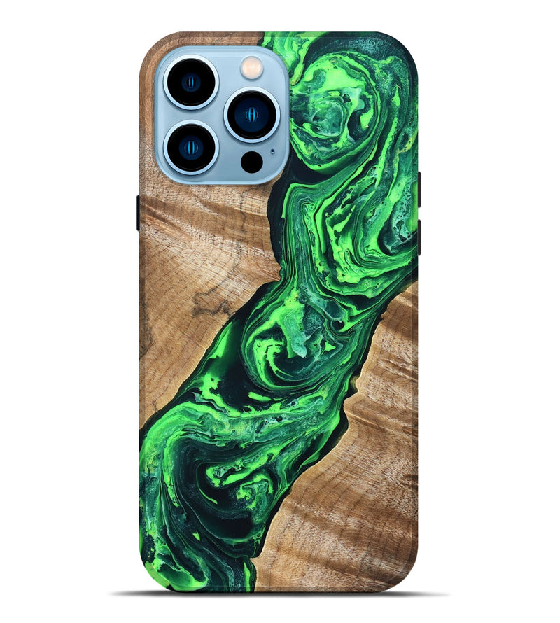 iPhone 14 Pro Max Wood Live Edge Phone Case - Tobe (Green, 831620)