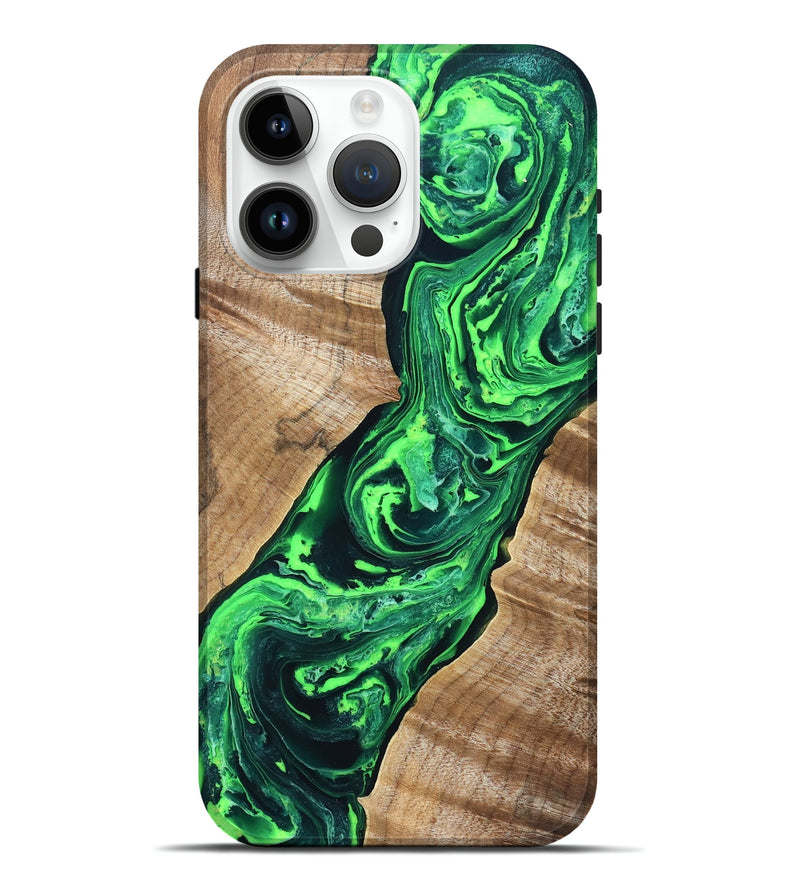 iPhone 15 Pro Max Wood Live Edge Phone Case - Tobe (Green, 831620)