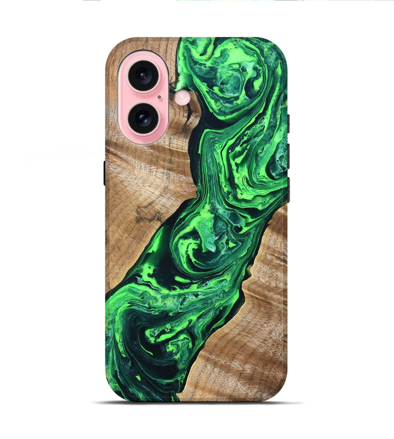 iPhone 16 Wood Live Edge Phone Case - Tobe (Green, 831620)