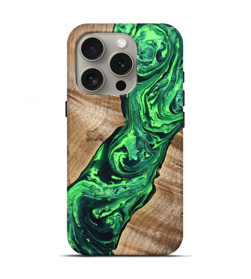 iPhone 16 Pro Wood Live Edge Phone Case - Tobe (Green, 831620)