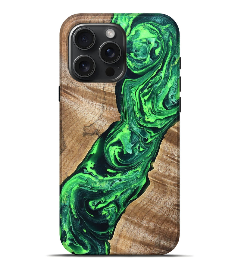 iPhone 16 Pro Max Wood Live Edge Phone Case - Tobe (Green, 831620)