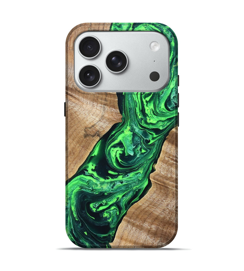 iPhone 18 Pro Wood Live Edge Phone Case - Tobe (Green, 831620)