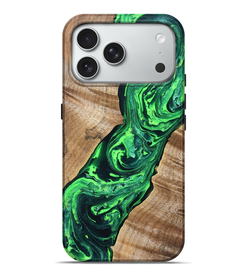 iPhone 18 Pro Max Wood Live Edge Phone Case - Tobe (Green, 831620)