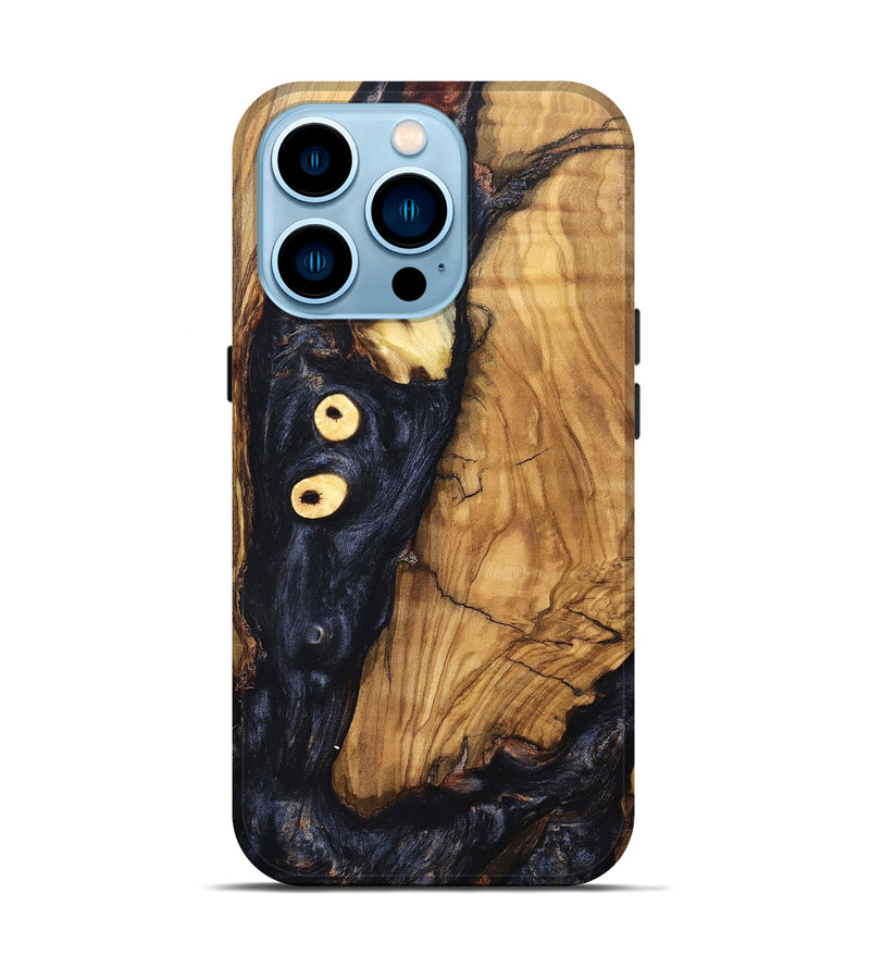 iPhone 14 Pro Wood Live Edge Phone Case - Freyja (Pure Black, 831623)