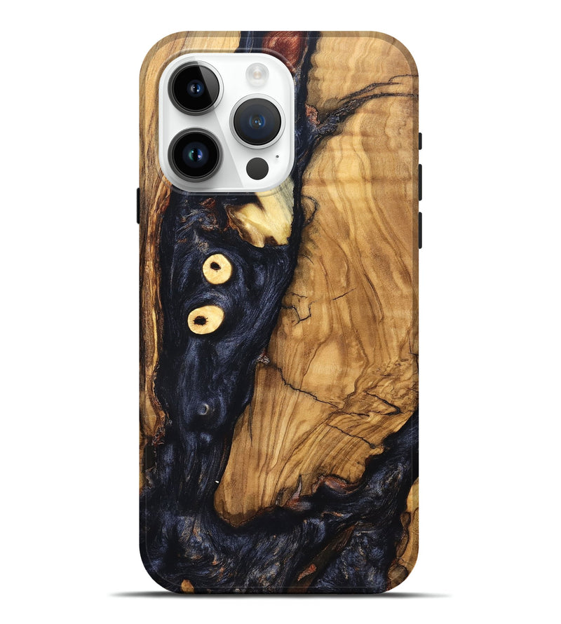 iPhone 15 Pro Max Wood Live Edge Phone Case - Freyja (Pure Black, 831623)