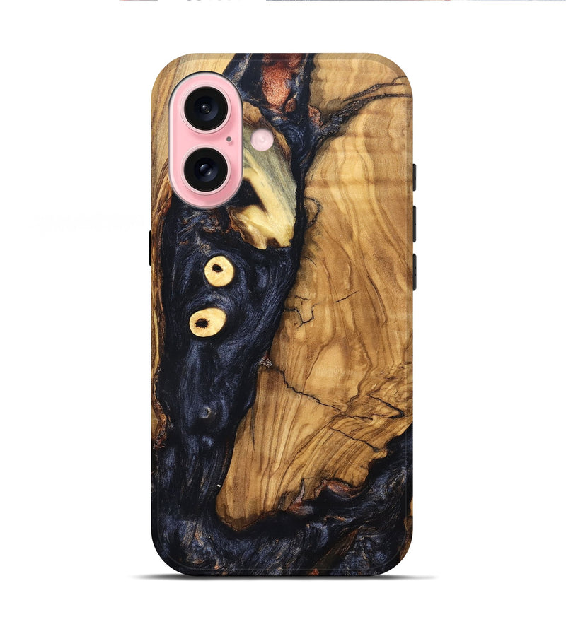 iPhone 16 Wood Live Edge Phone Case - Freyja (Pure Black, 831623)