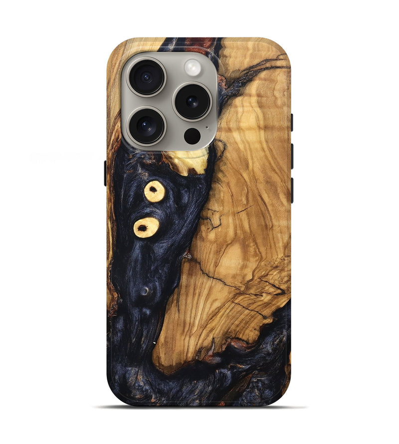 iPhone 16 Pro Wood Live Edge Phone Case - Freyja (Pure Black, 831623)