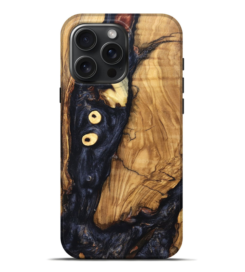 iPhone 16 Pro Max Wood Live Edge Phone Case - Freyja (Pure Black, 831623)