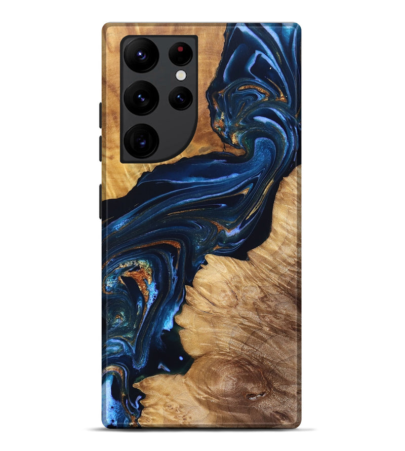 Galaxy S22 Ultra Wood Live Edge Phone Case - Tena (Teal & Gold, 831625)