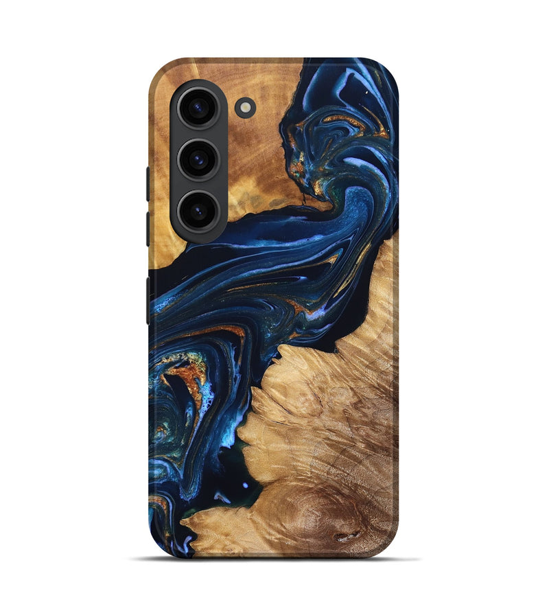 Galaxy S23 Wood Live Edge Phone Case - Tena (Teal & Gold, 831625)