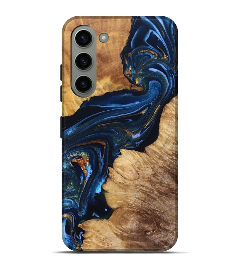 Galaxy S23 Plus Wood Live Edge Phone Case - Tena (Teal & Gold, 831625)