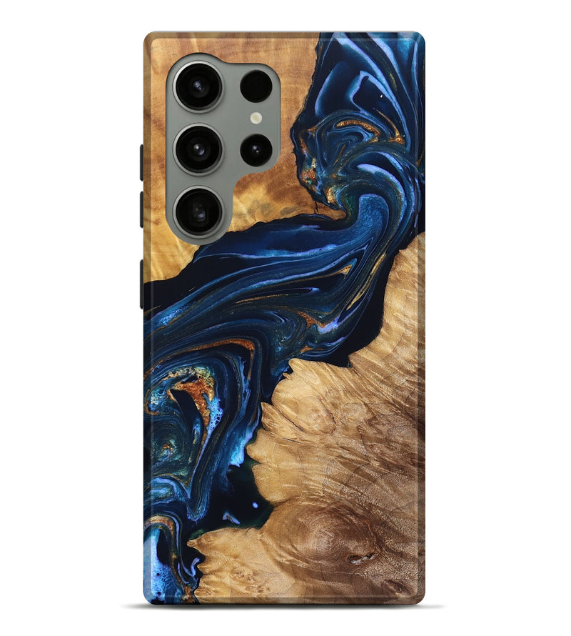 Galaxy S24 Ultra Wood Live Edge Phone Case - Tena (Teal & Gold, 831625)