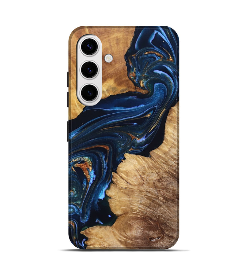Galaxy S25 Wood Live Edge Phone Case - Tena (Teal & Gold, 831625)
