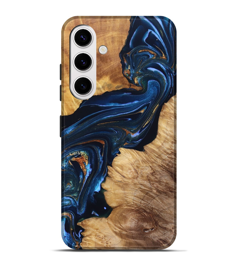 Galaxy S25 Plus Wood Live Edge Phone Case - Tena (Teal & Gold, 831625)