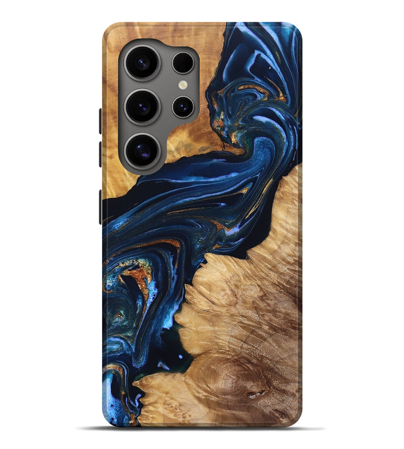 Galaxy S25 Ultra Wood Live Edge Phone Case - Tena (Teal & Gold, 831625)